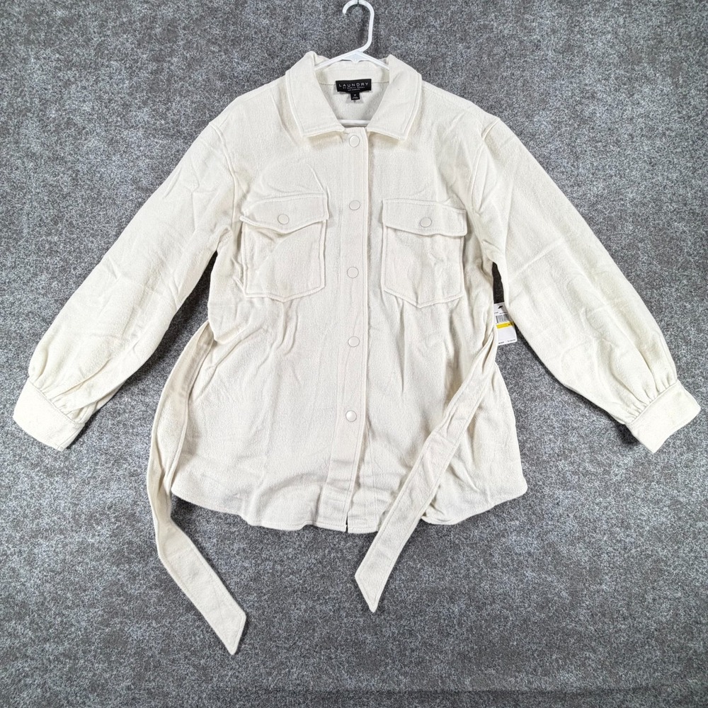 Laundry By Shelli Segal Shacket Womens Medium Marshmallow Snap Belted Back Box